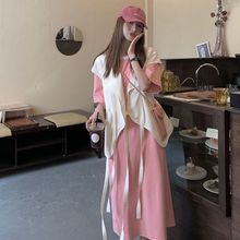 300斤大码女装夏季新款韩版慵懒风T恤连衣裙+百搭宽松马甲套装潮