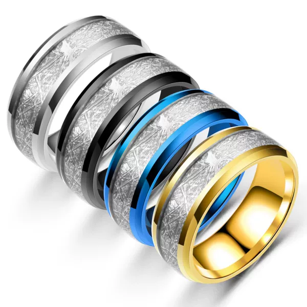 2022 Europe and the United States new titanium steel fog pine oil inlaid ice silkworm silk pattern ring source manufacturers large favorably