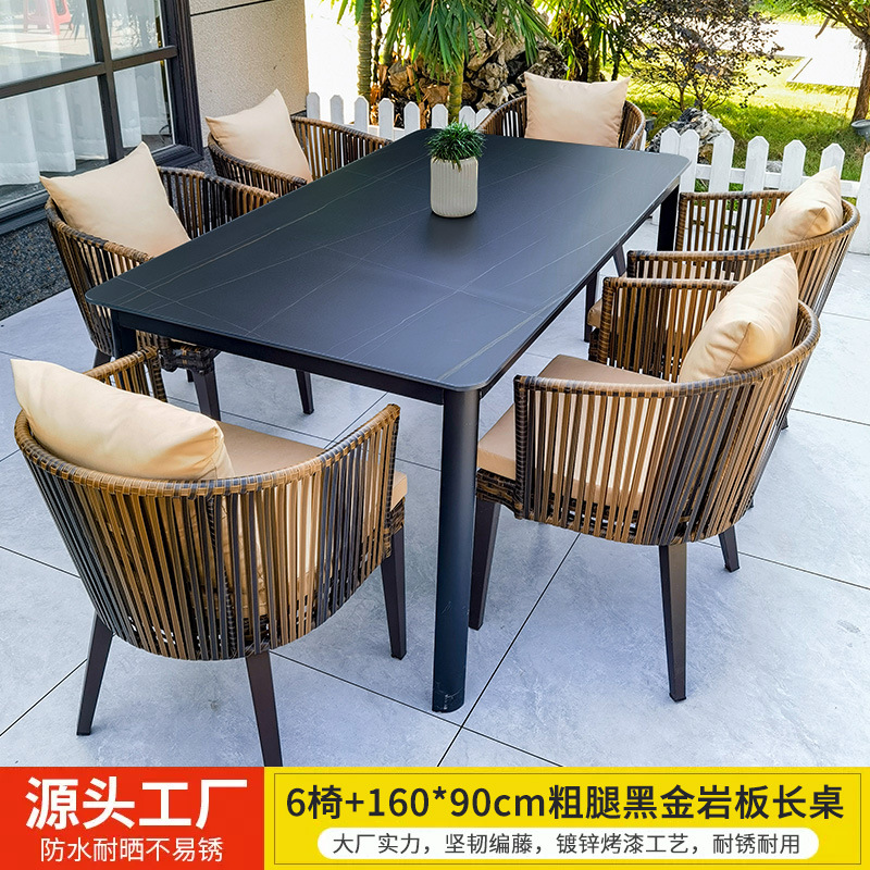 Mesas y sillas al aire libre Villa Patio Jardín Mesas y sillas Terraza de ocio Mesas de ratán Mesas de madera de plástico Combinación Mesas y sillas de ratán al aire libre
