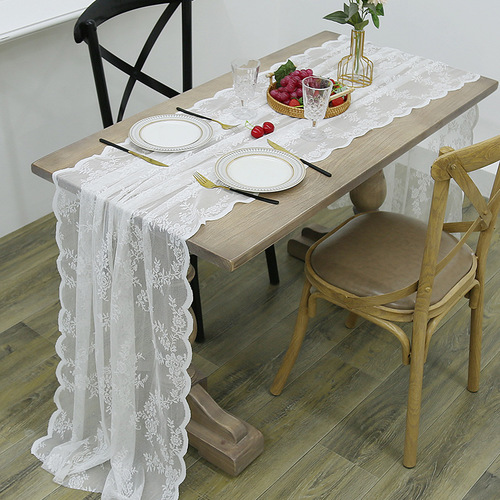 Cross-border black lace edge table flag American retro decorative coffee table long dining table runner table flag manufacturer wholesale