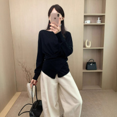 2025秋冬新款设计感不规则修身气质毛衣针织衫女士套头羊毛衫上衣