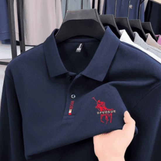Men's elite demi-season long-sleeve, universal quality polo, for middle age