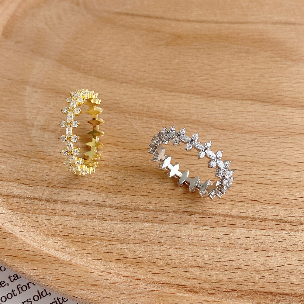 Luxurious Geometric Sterling Silver Plating Zircon Rings