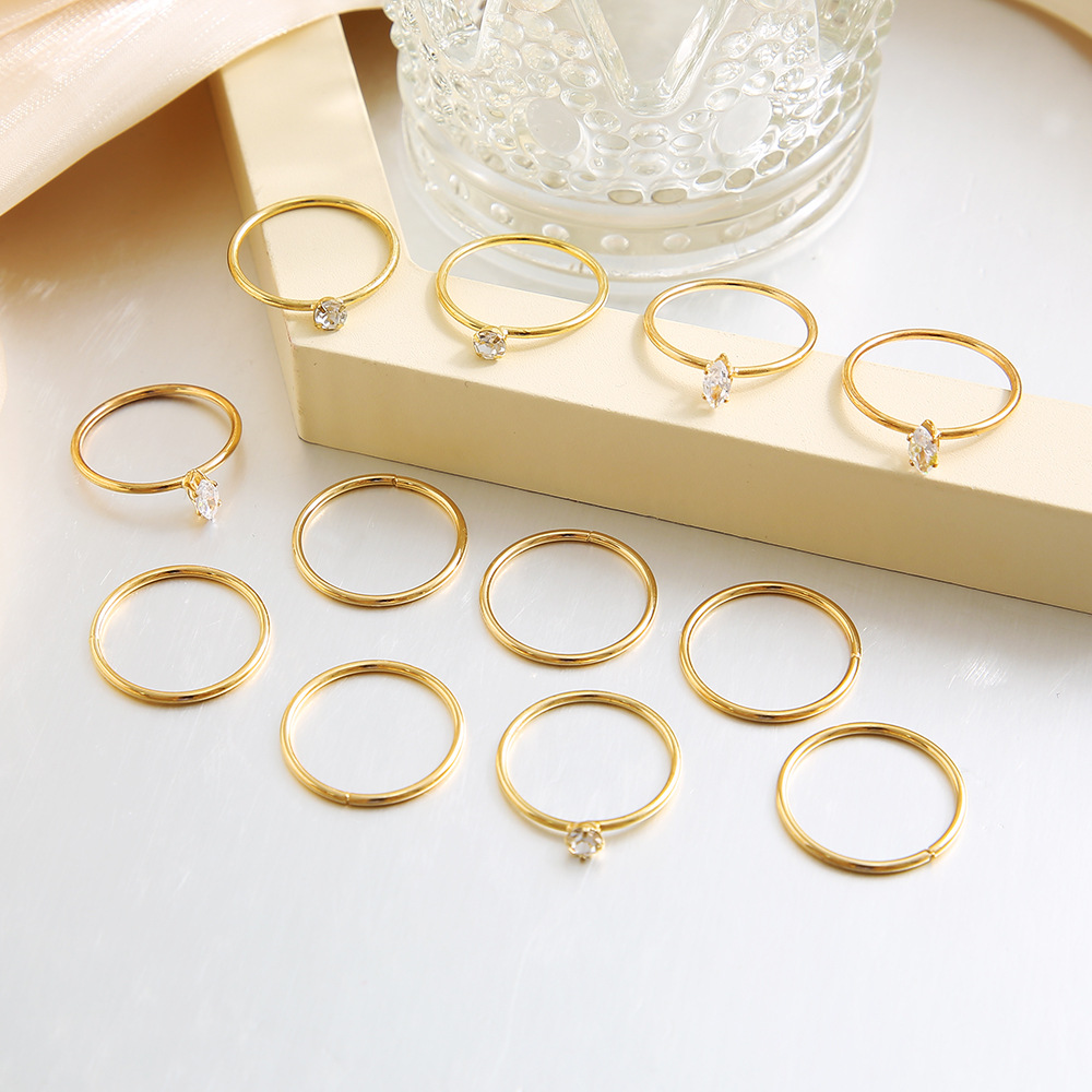 New Style Creative Circle Inlaid Crystal Alloy Open Ring 12-piece Set display picture 2