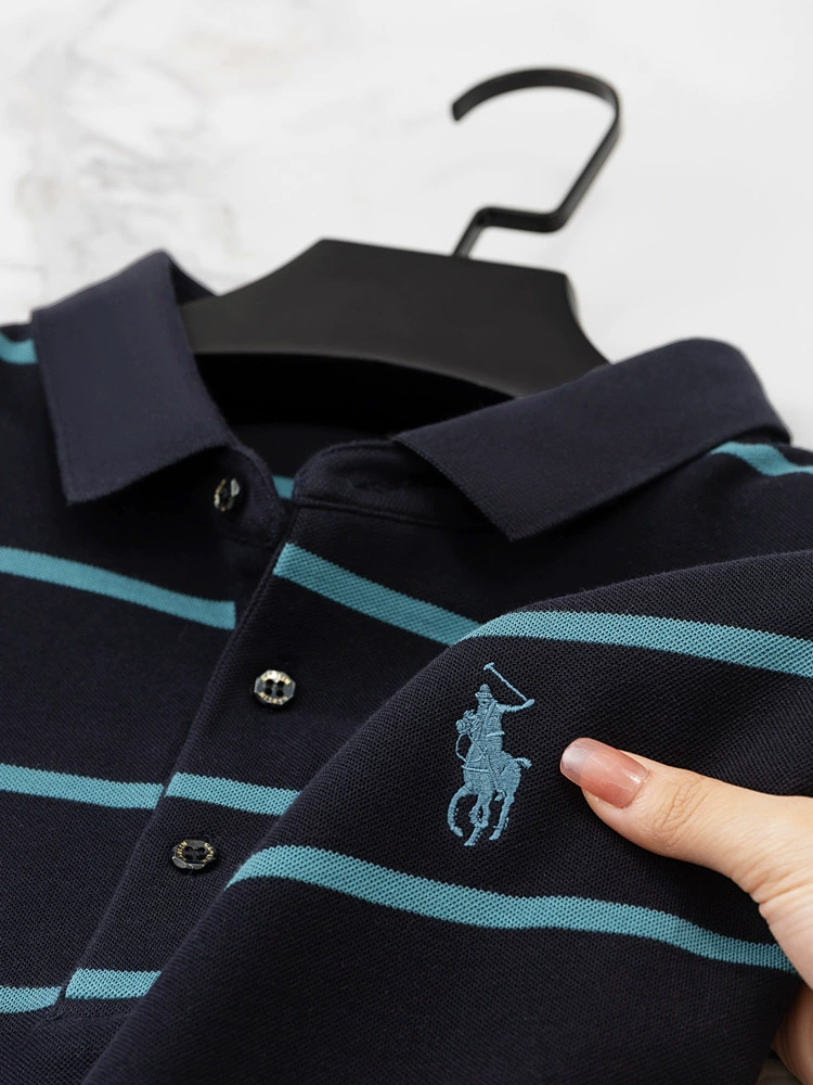 D Demi-season polo, body-friendly T-shirt, long-sleeve, with embroidery