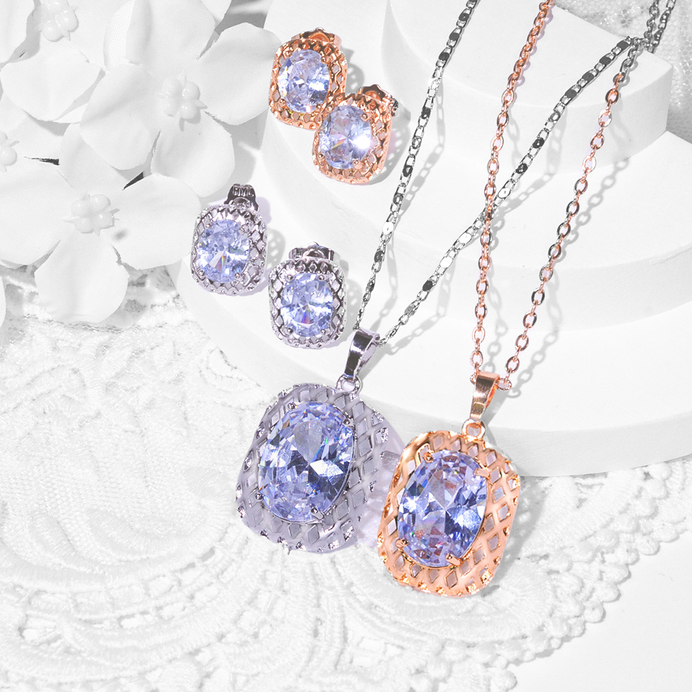 Juegos de joyería europeos y estadounidenses para mujeres nuevos diseños de moda pendientes de zircon collares de pendientes de dos piezas de joyería