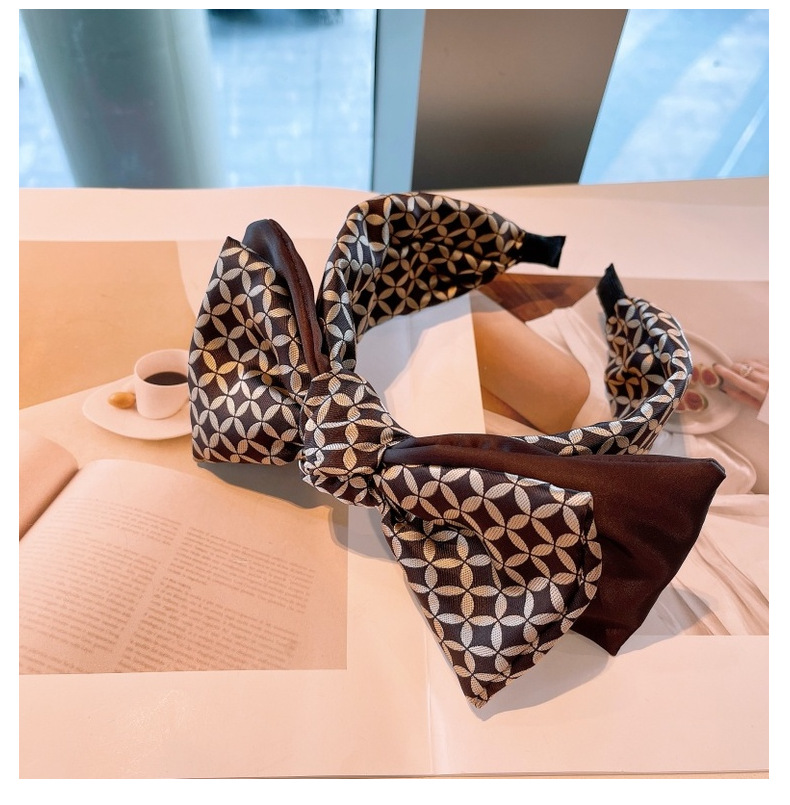 European And American Style Retro ~ Korean Plaid Brown With Plaid Geometric Dongdaemun Dot Foreign Trade Bow Headband For Women display picture 6