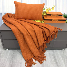 VHM7现代简约美式轻奢橙色床尾巾搭巾搭毯民宿床尾毯装饰毯棉麻沙