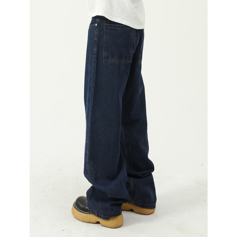 MTLCLOTHES men's clothing | Four Seasons New Korean style dark blue mid waist slimming men's and women's Same Jeans