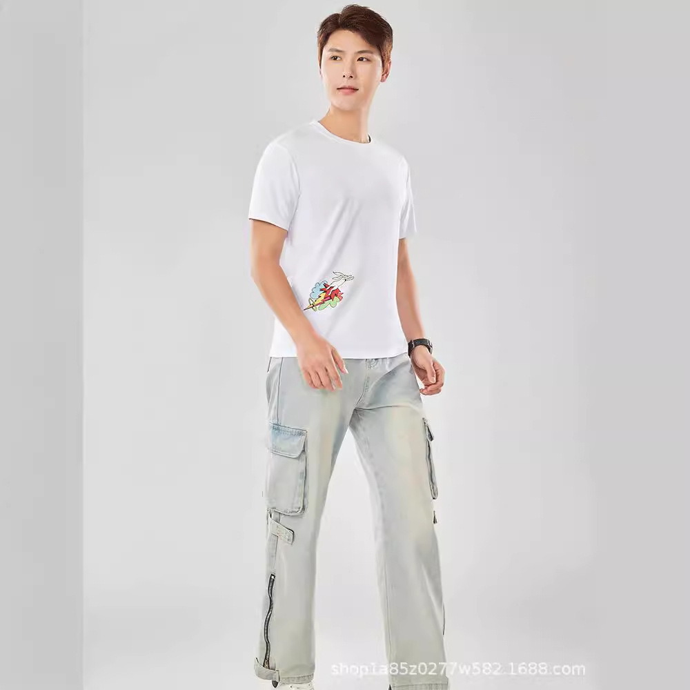 Nueva camiseta con sensación de hielo para hombre de manga corta Solona camisa cultural letra camisa publicitaria suelta cuello redondo ropa de trabajo impresión al por mayor