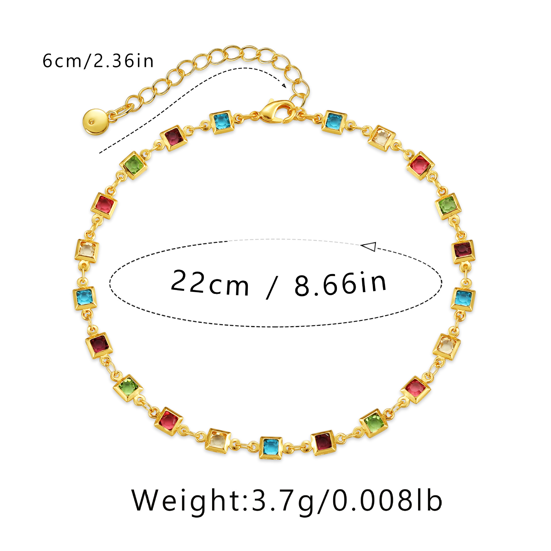 7g Weight Zircon Inlay Material 1 Piece Fashion Geometric Copper Inlay Zircon Women's Anklet