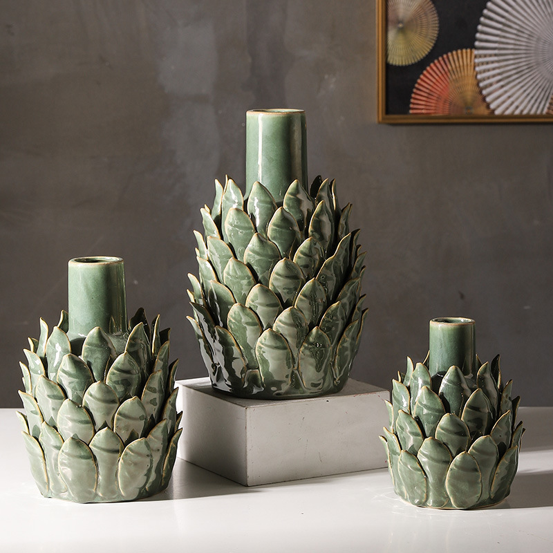 Jarrón de cerámica explosivo, maceta, artesanía pesada, instalación de calcomanías, esmalte de flores, decoración suave de estilo europeo y americano, decoración del hogar, artesanías