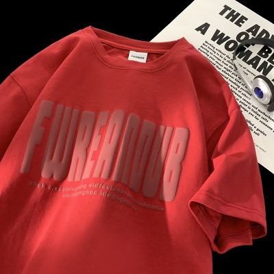 Camiseta de manga curta de espuma impressa com letras para homens, marca moderna de verão de algodão puro, roupas de base de meia manga_voghion.com