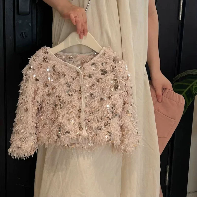 Jacket, nail sequins, autumn long-sleeve, for 3-8 years old