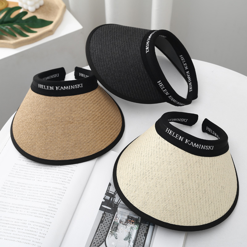 Sun hat women's summer sun hat empty top black glue new straw hat big brim cycling non-turning sun hat UV protection