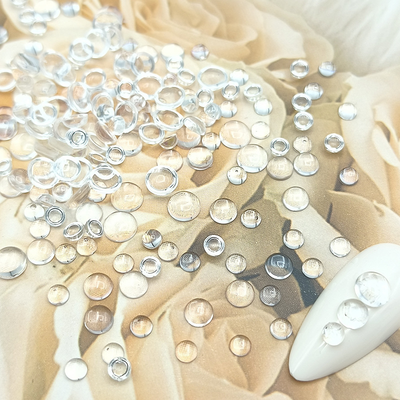 Cross-border new nail jewelry transparent semicircle bubble beads mermaid tears smooth cat eye nail drill wholesale