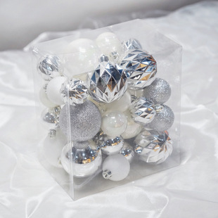Christmas Tree Decorations 4+6cm Combination Silver White Christmas Balls 34 Pieces Pearlescent Hanging Ornaments Christmas Decoration