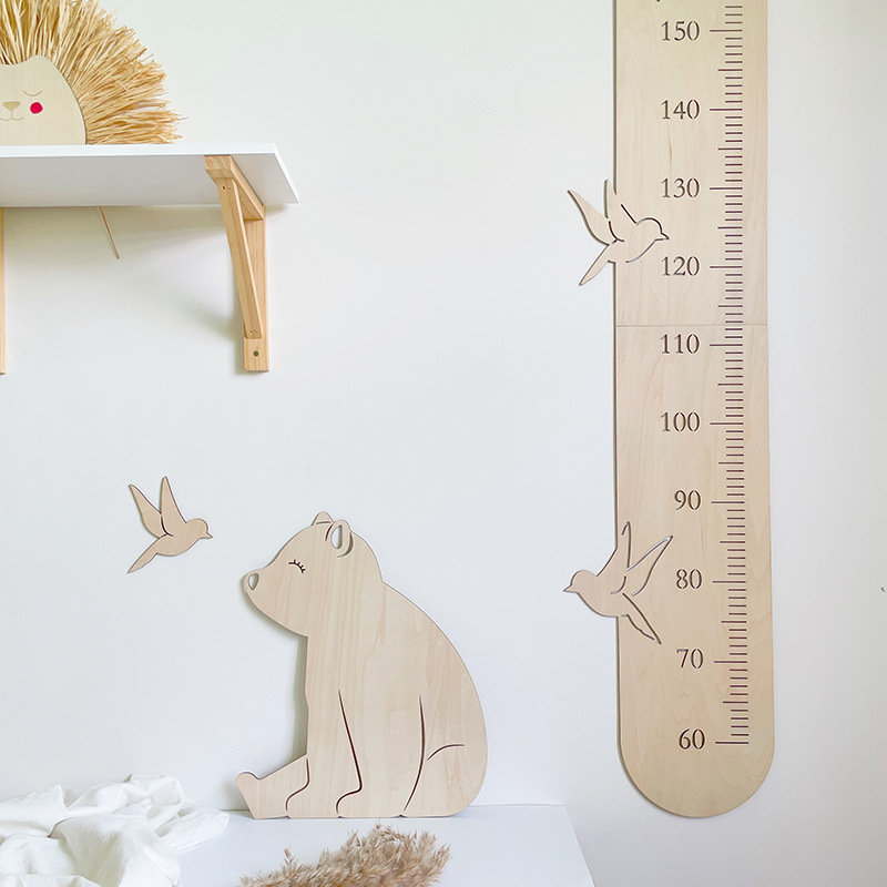 INS Oso de madera de estilo nórdico etiqueta de la pared Decoración habitación de los niños de dibujos animados animal decoración de la pared foto del bebé accesorios de fotografía