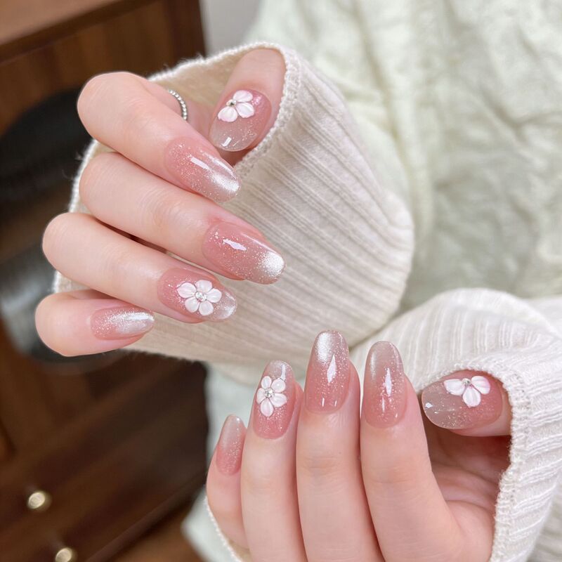 Popular Cat-Eye 3D Flower Cute and Sweet Fake Nail Stickers, Removable Nail Patches, Pre-Made Thickened Nail Art Stickers Popular Cat-Eye 3D Flower Cute and Sweet Fake Nail Stickers, Removable Nail Patches, Pre-Made Thickened Nail Art Stickers