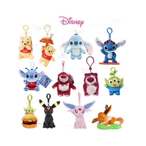 Disney Official Strawberry Bear Plush Toy Stitch Vine Bear Three-Eyed Monster Grabber Keychain Gift