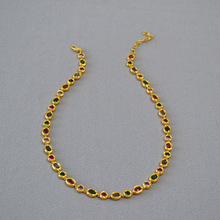 日韩甜美风彩色宝石镶嵌不规则纹理黄铜镀金气质短款项链锁骨链女