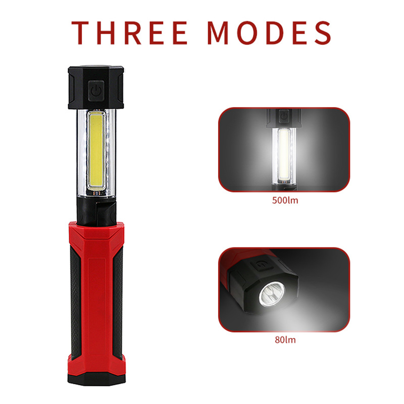 Customized cross-border COB maintenance lamp USB charging multifunctional strong magnetic auto repair work lamp with red light warning