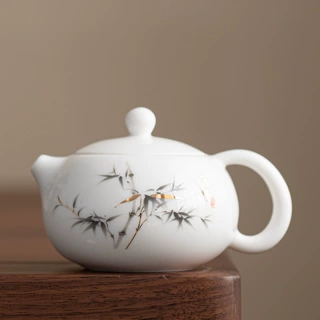 羊脂玉白瓷福竹西施壶家用待客喝茶杯轻奢高端陶瓷泡茶壶盖碗公杯