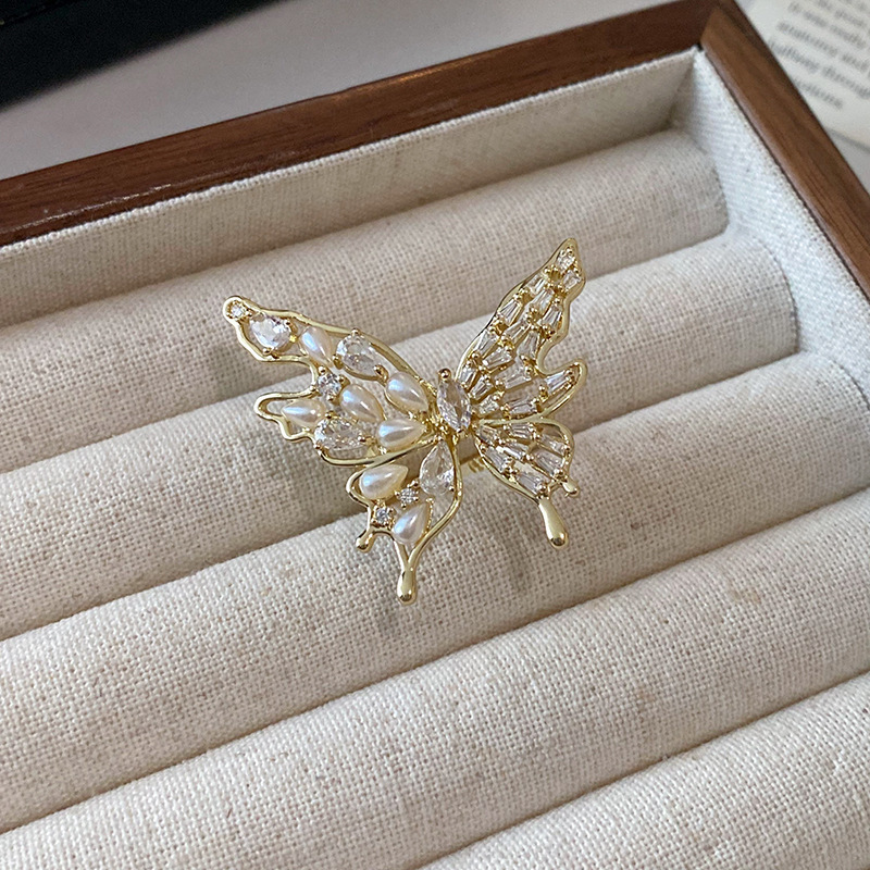 中古風ジルコン麻花真珠開口指輪軽贅沢高級感食指戒シンプルなデザイン感小衆手飾り|undefined