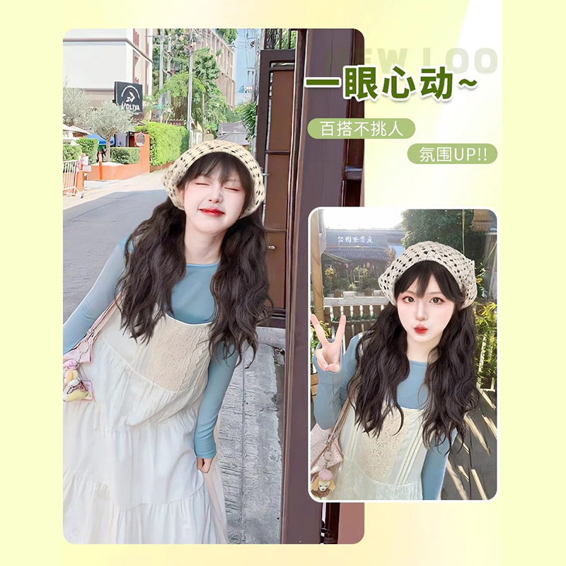 Pelucca completa sombrero de mujer cabello de verano turbante de triángulo pelucca larga rizada pelucca media cubierta