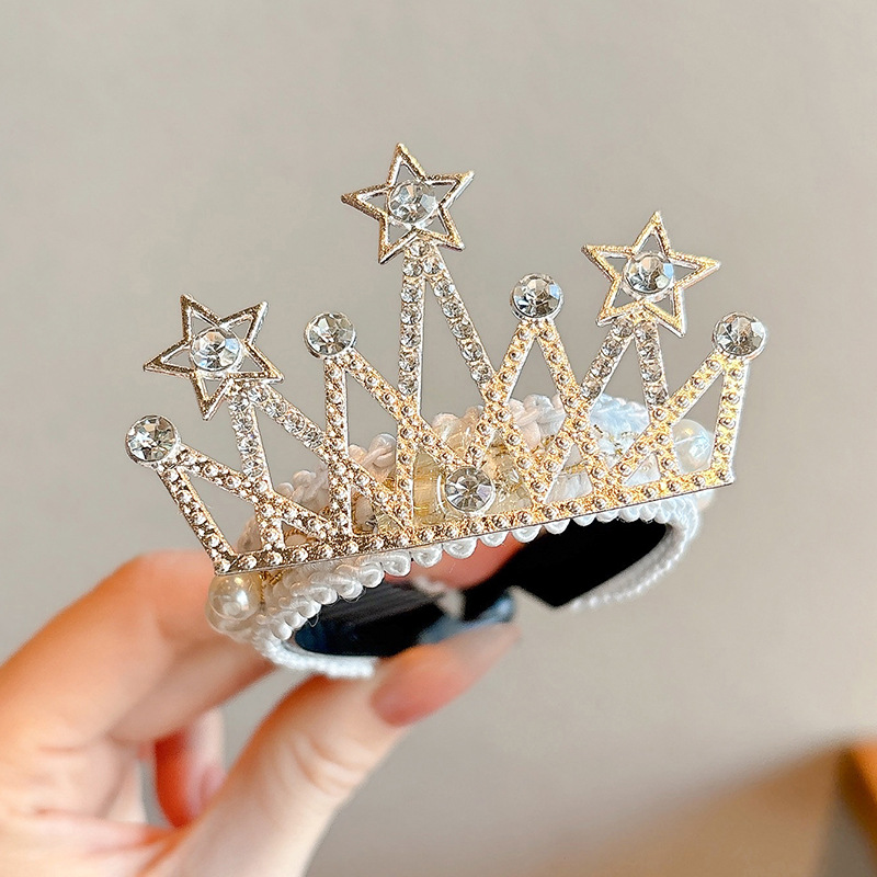 Bola de corona de perlas para niños, hebilla para el cabello, tocado de princesa, pinza para el cabello de cola de caballo para niñas, artefacto para el cabello para niñas