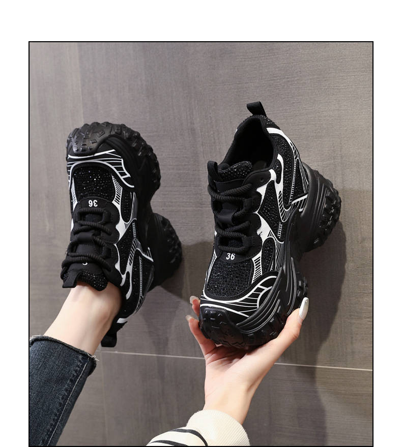 Giày sneaker nữ đế dày độn cao bên trong, phong cách bánh mì thoáng khí — Màu đen chi tiết 17
