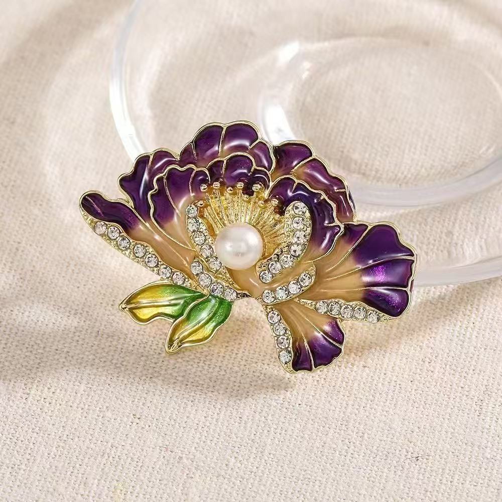 Chinese Style Inlaid Diamond Peony Rhinestone High-end Cheongsam Accessory Brooch Pin Anti-exposure Buckle_voghion.com