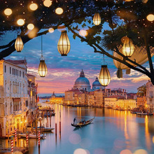 跨境新款水城夕阳5d钻石画满钻客厅装饰画圆钻十字绣贴画厂家批发