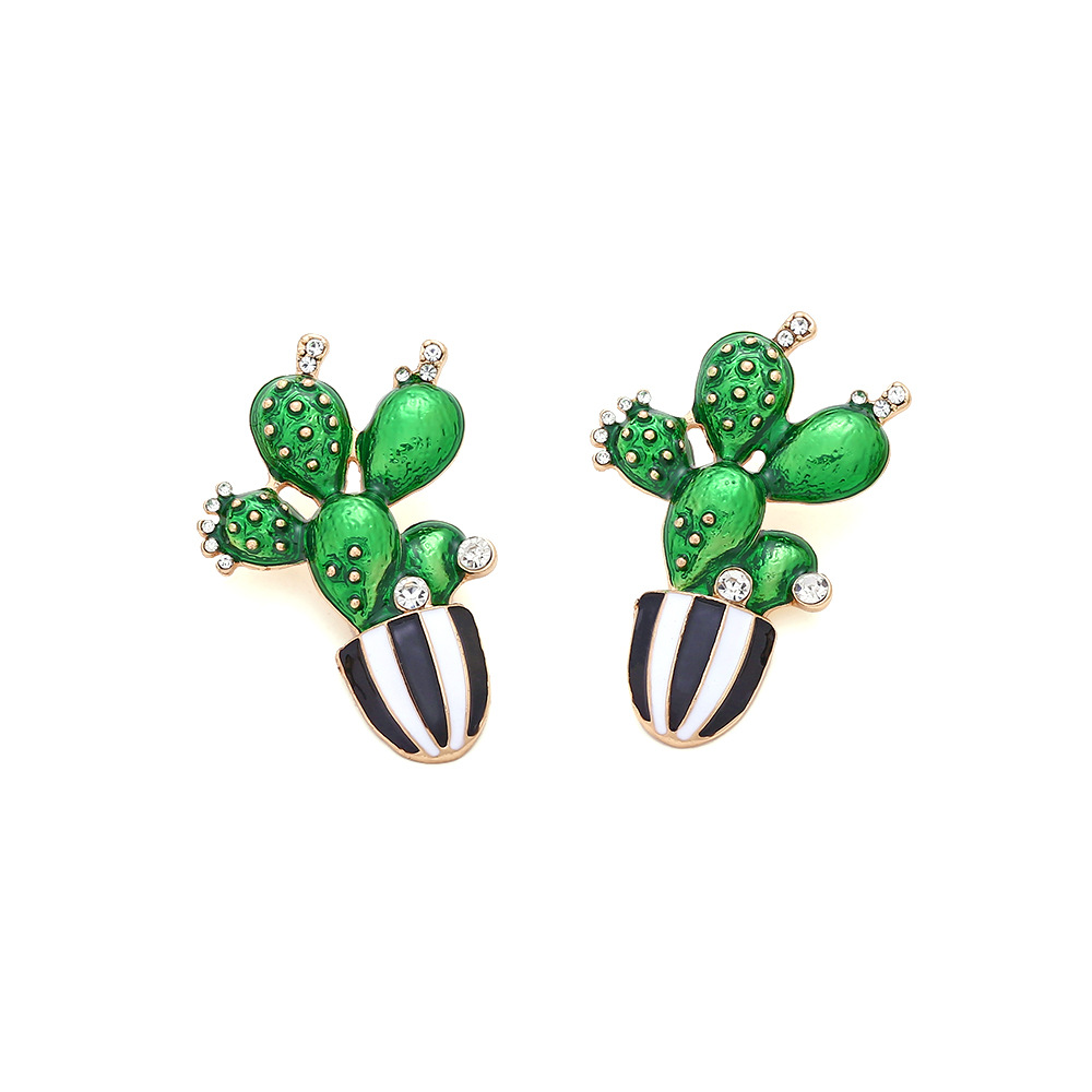Alloy Material 1 Pair Novelty Cactus Enamel Alloy Rhinestones Ear Studs