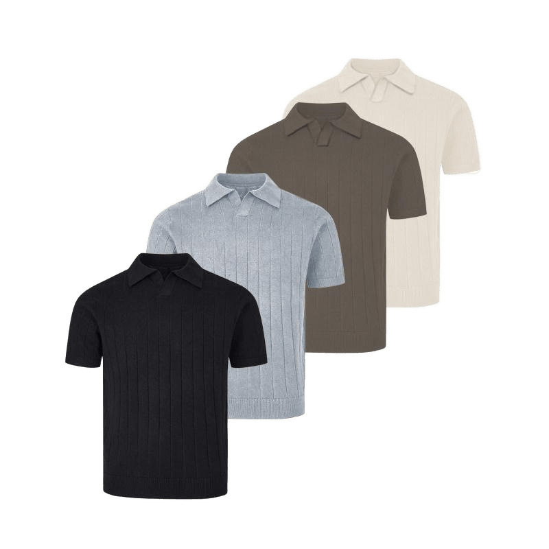 Old Money Style Blended Kansai Knit Short-Sleeve T-Shirt Solid Color Ribbed V-Neck Polo Shirt Trendy Brand