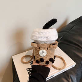 手工编织儿童小包包春夏新款毛线钩针珍珠奶茶水桶斜挎包可爱网红