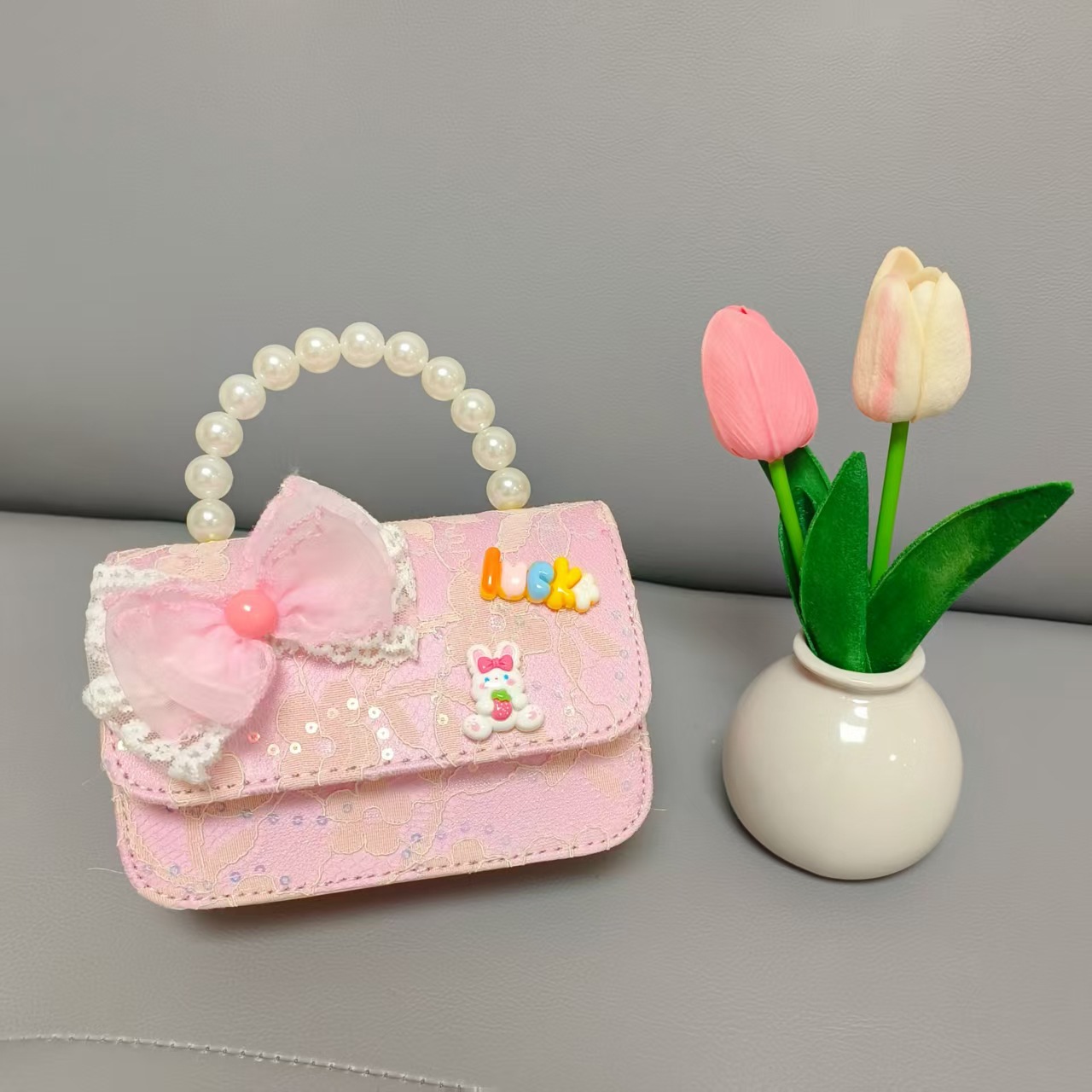 Bolsa de princesa portátil de perlas, arco de encaje, bolso de hombro, bolso de Año Nuevo, cambio de cambio