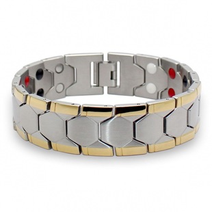 European and American Hot Selling Men's Rhombus Bracelet Germanium Hexagonal Magnet Four-In-One Hand Ornament Wide Version Bracelet