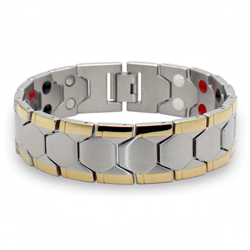 Европейский и американский хит продаж: мужской браслет с ромбовидными вставками, германиевым камнем, шестиугольным магнитом, ювелирное изделие «четыре в одном», широкая модель.