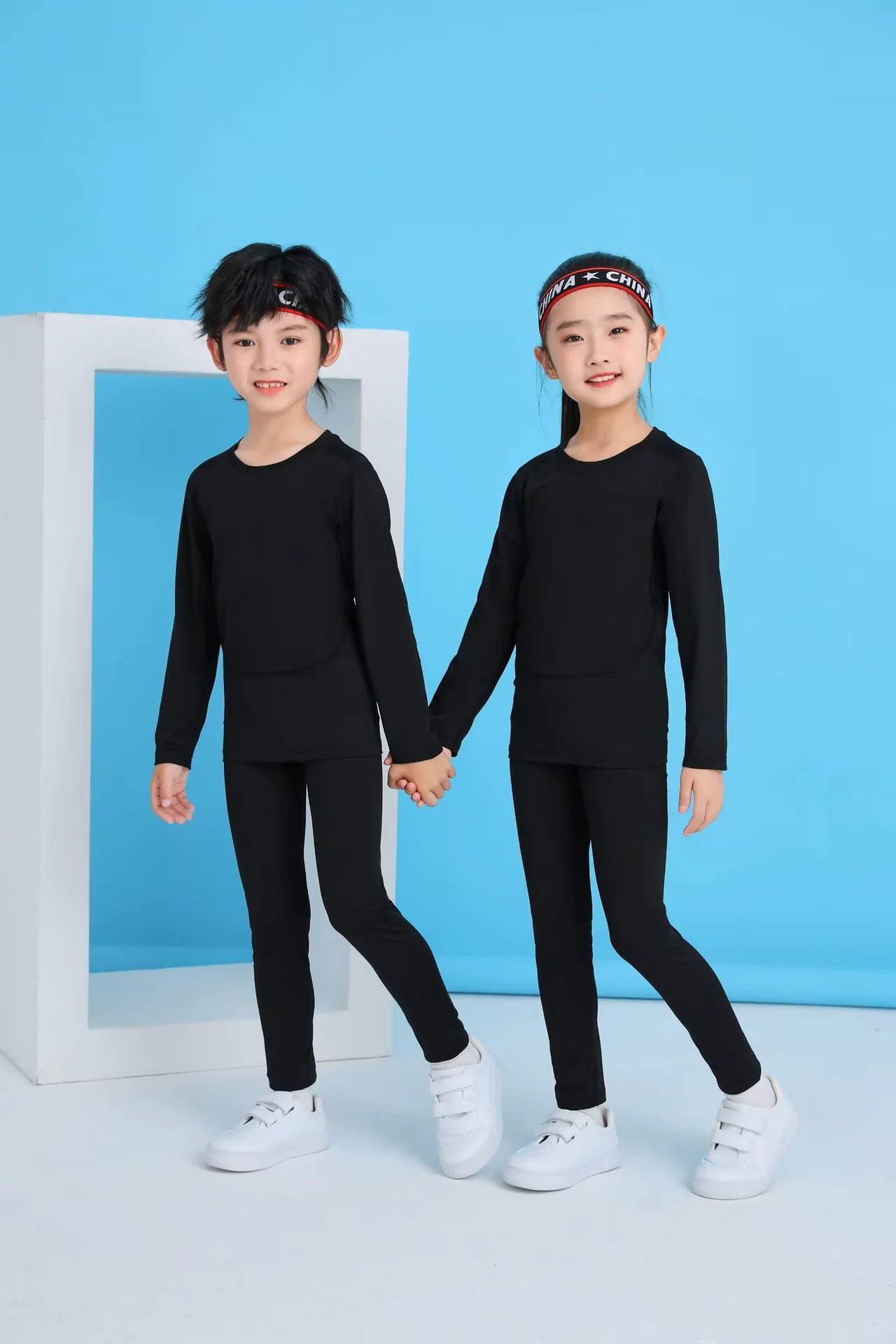 Children's fleece basketball football sports suit for training for gym, quick dry long-sleeve, tight, for running