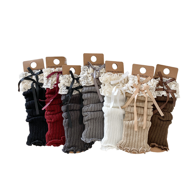 Beinstulpen Bootshang Baumwollsocken Damenstrümpfe mit Spitze und Schleife im Lolita-Stil, Ballett-Stil Mädchen Encore Rote gestapelte Beinstulpen_voghion.com