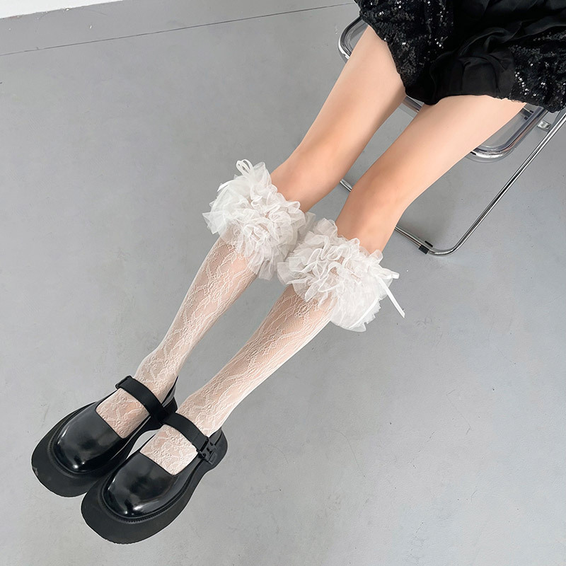 Millennium y2k Spice Girls Fluffy Large Lace Lace Thin Lace Pile Stocking Lolita Mid-length Stockings for Women