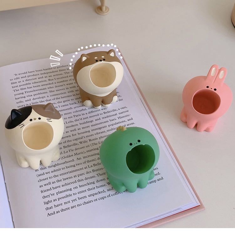 Japanese office desktop decoration cute open mouth cat pen holder student stationery makeup brush lipstick storage box