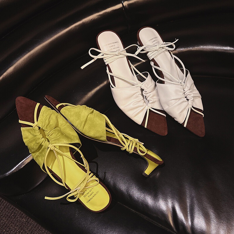 2025 Summer New Style Stiletto Pointed Toe Open Toe Strappy Sandals Women's Fashion Coffee Cut Out High Heels Large Size Cross-Border