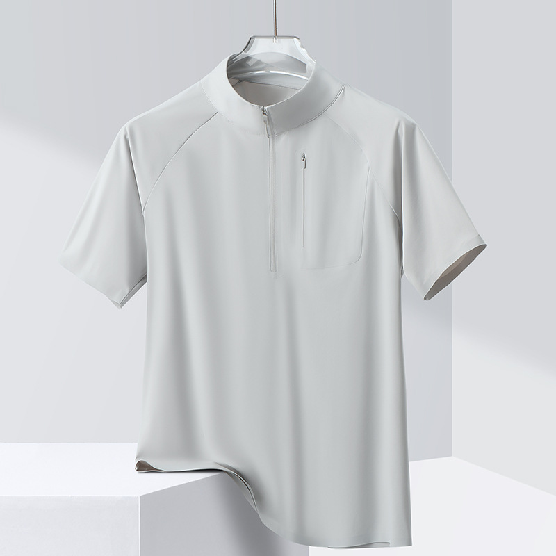 Polo Shirt Sports Running Stand-Up Collar Shirt Elastic Breathable Quick-Drying Fitness Short-Sleeved Fashionable Casual Outdoor Cool Top Polo Shirt Sports Running Stand-Up Collar Shirt Elastic Breathable Quick-Drying Fitness Short-Sleeved Fashionable Casual Outdoor Cool Top