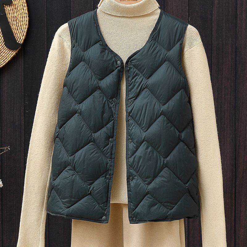 Otoño y invierno nuevo estilo de diamante GYUNDO damas chaleco de pluma corto moda de mujer V cuello con chaleco ligero abrigo