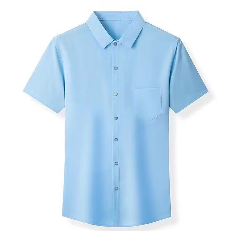 カット特価男性半袖シャツ高級绢糸純色カジュアル服無料質感シャツ白麗高