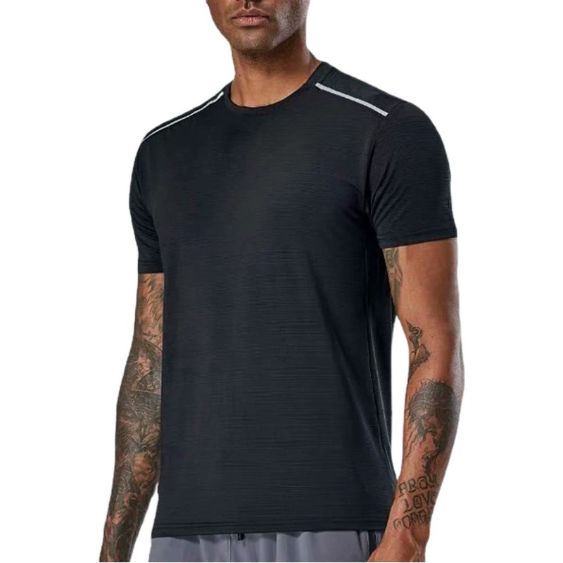 2025 популярная трансграничная спортивная футболка Amazon с короткими рукавами, мужская быстросохнущая одежда для бега и фитнеса, эластичная дышащая повседневная одежда