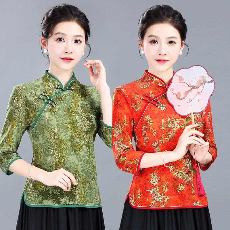 Cheongsam топ весна и лето новая мама футболка с семью рукавами средний и пожилой чонсам воротник ретро женская нижняя рубашка