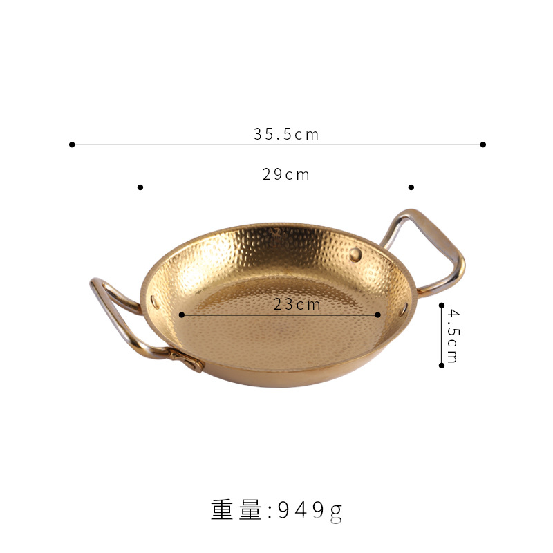 Acero inoxidable español marisco arroz olla engrosada comercial Corea del Sur frito pollo placa oro ejército olla caliente plana seca olla cuenca